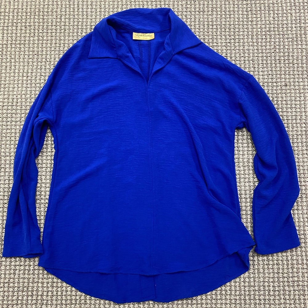 NWOT Cobalt Blue Collared Long Sleeve Top